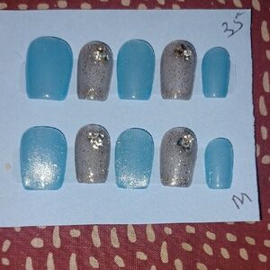 Hand Crafted Blue and Silver Nail Set